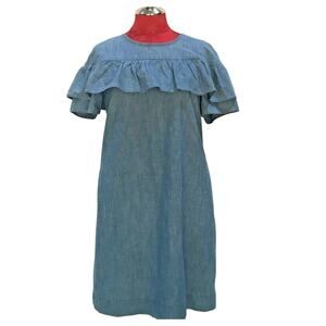 J. Crew 4 casual dress blue denim chambray Ruffle